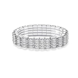 Clataly Crystal Tennis Bracelet Bridal Wedding Party Bangle Sparkling Silver Elastic Band Bracelet Jewelry for Women Girls (Silver D)