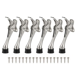 uxcell Kickdown Door Stopper, 6Pcs 5.5inch Kick Down Door Stoppers for Bottom of Door Flip Down Door Stop Height-Adjustable Rubber Zinc Alloy, Silver Tone