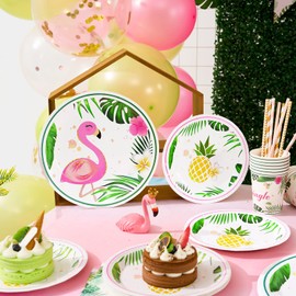 WERNNSAI Flamingo Party Plates and Napkins Set Serves 16 - Pink Flamingo Birthday Party Decorations for Kids Boys Girls Disposable 48 Pcs Tableware Pack for Baby Shower Hawaiian Pool Beach Party