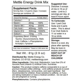 Energy Drink Powder - 100 Servings | Sugar Free | 200mg Caffeine - Mettle Energy Drink Mix (Sour Blue Raspberry)