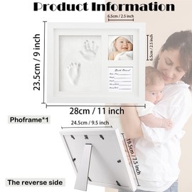 Vebetter Handprint Picture Frame, Handprint and Footprint Set for Baby, Wooden Picture Frame, Plaster Cast Baby Hand and Foot for Newborns, Perfect Gift Set for Birth, Christening, Baby Party, Mother