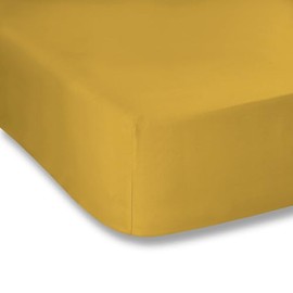 Bianca Plain Dyed Mustard Fitted Sheet 105 x 200 cm 100% Cotton Percale