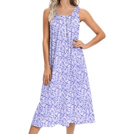 Ekouaer Womens Nightgowns Sleeveless Night gown with Pockets Long Ladies Nightdress Soft Nightwear Floral Purple