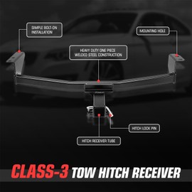 DNA MOTORING 2" Receiver Class III Square Body Tow Hitches Compatible with Nissan Rogue 2008-2020/Select 2014-2015, TH-N-096