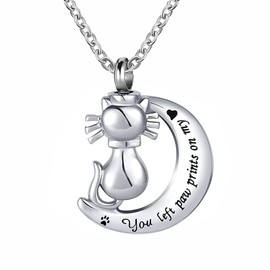 OutstandLong Cute Cat Animal Urn Necklace for Ashes Pet Paw Prints on My Heart Cremation Keepsake Necklace Memorial Locket Jewelry Gift