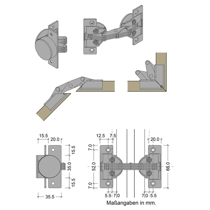 Gedotec® Mitre Furniture Door Hinge for 45° Opening Angle 135°