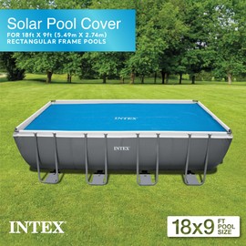 Intex Solar Pool Cover for 18' x 9' Rectangular Frame Outdoor Swimming Pools with Carrying Storage Bag, (Pool Cover Only), Blue