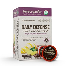 BAREORGANICS DAILY DEFFENSE COFFEE with Superfoods (10 Count Single Serve Cups)
