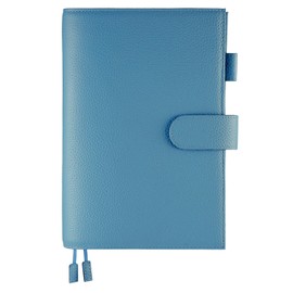 A5 Genuine Leather Notebook Cover, Notebook-Cover Compatible with Nichichi Cousin with Pen Holder, Card Pocket, Bookmark Strap, Hook Included (Dark Blue)