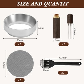 BORISCA 7 Pcs Magnetic Espresso Dosing Funnel with Filter, Brush, Cloth Powder Needle, Silver Aluminum Alloy 58mm Espresso Dosing Funnel, Portafilter 58mm for Barista, Home, Cafe