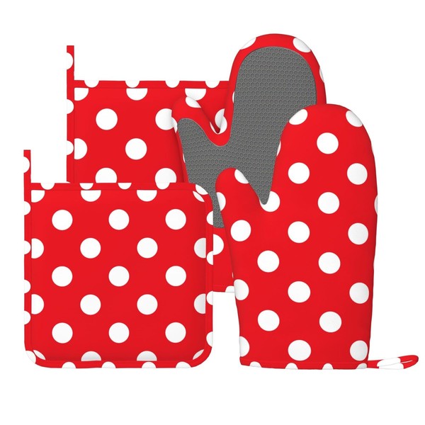 Red and White Polka Dot Oven Mitts and Pot Holders