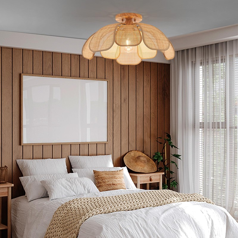 Haolaike Boho 20 Inch Rattan Flush Mount Ceiling Light Flower