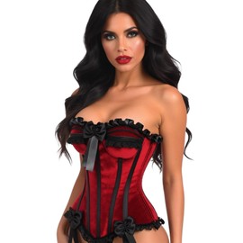 Top Drawer Dark Red Velvet Steel Boned Burlesque Corset (Medium)