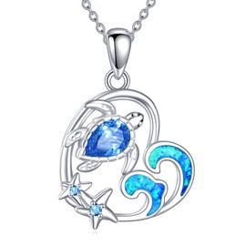 VONALA Turtle Necklace Sea Turtle Necklace Sterling Silver Opal Cubic Zirconial Cute Animal Pendant Necklace for Women