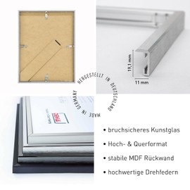 DEHA Design Boston Photo Frame 4x6 Aluminium Matt Silver Photo Frame Portrait & Landscape Shatterproof Glass