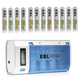 EBL Lot AAA Batteries Rechargeable 800mAh NI-MH 1.2V+ LCD Battery Charger - 5x 800mAh AAA batteries+Charger