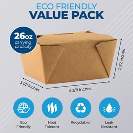 Paper To Go Boxes for Food [50 Pack - 30 Oz], Cardboard Take Out Food Containers Boxes | Kraft Fold Takeout Small Disposable Lunch Box Packaging, Chinese Take Home Away Containers Catering Deliveries