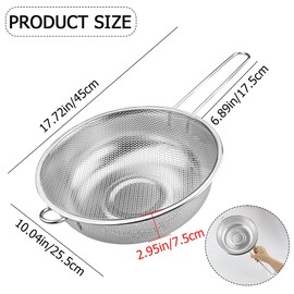 Stainless Steel Colander with Long Handle Multi-Purpose Kitchen Strainer Fine Mesh for Straining, Rinsing, Frying, Steaming, and Cooking Vegetables（25.5cm）