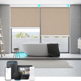 Changshade Motorized Smart Blinds for Windows with Remote Control, Automatic Blackout Roller Window Shades Compatible with Alexa, Google Home, SmartThings, IKEA, Custom Size Roller Shades for Windows