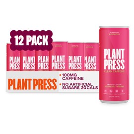 Plant Press - Watermelon, Organic Clean Caffeine Energy Drink & Coffee Alternative, Full Range of Vitamins, Electrolytes, No Sugar Alcohols, No Preservatives (12 Fl Oz, 12 Pk)