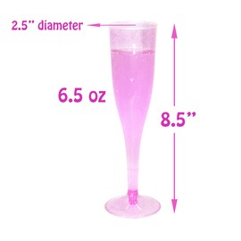 Homy Feel Pink Glitter Plastic Pink Wine Glasses 30 Pack, 6.5 OZ Champagne Flutes Disposable for Valentine's Day,Plastic Champagne Flutes,Mimosa Bar Glasses Valentine's day Galentines day Supplies