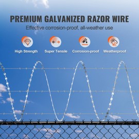Happybuy 246 ft Razor Wire Fencing, 5 Rolls Galvanized Barbed Wire for Garden, Razor Ribbon Security Fence