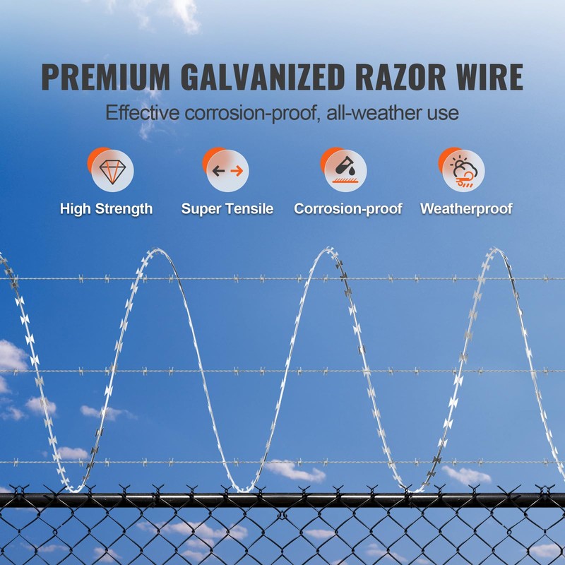 Happybuy 246 ft Razor Wire Fencing, 5 Rolls Galvanized Barbed