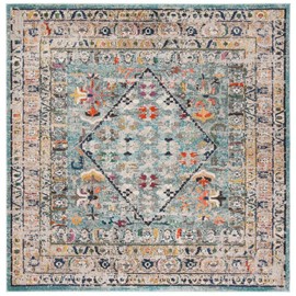 Safavieh Monaco Collection MNC255M Boho Chic Oriental Distressed Area Rug, 9' x 9' Square, Blue / Light Grey