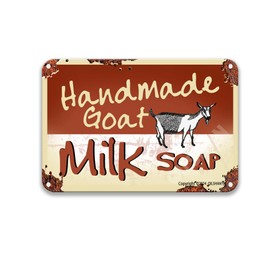 QILSHAN Handmade Goat Milk Soap Vintage Sign Wall Decor For Bedroom Bar Sign Vintage Farmhouse Bathroom Decor 8X12 Inch Metal Sign