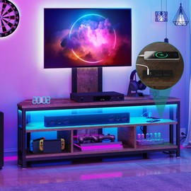 YITAHOME LED TV Stand with Mount and Power Outlet, TV Stand Mount for 32/45/55/60/65/70 inch TVs w/Height Adjustable Mount, Entertainment Center Corner Media Console for Living Room, Rustic Brown