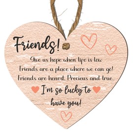 Friends Hanging Heart Plaque - Shabby Chic Decorative Sign - Inspirational Friendship Gift for Home Decor Thank you friend gifts (Mdf Wood Indoor Use Only 10cm x 9cm, Design 6)