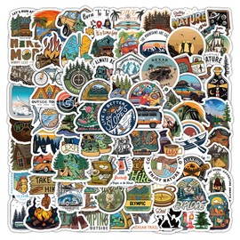 100 Pcs Outdoor Camping Stickers, Waterproof Vinyl Stickers, Outdoor Adventure Road Trip for Suitcase Laptop Skateboard Bicycle Scrapbook