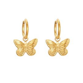Sylph 14K Gold Plated Hoop Earrings With Butterfly Drop Dangle Earrings for Women Dainty Butterfly Earrings Titanium Steel Hanging Butterfly Earrings Jewelry for Women