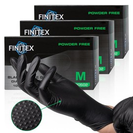 FINITEX 8 Mil Diamond Pattern Black Nitrile Gloves (Automotive Work) Cleaning Gloves - Hardware & Electrician (Multi-Purpose) Hands - Hard Work:_BLACK - 300_S