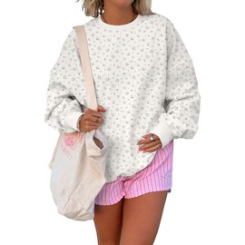 AKLOPVII Women Y2k Ditsy Floral Print Oversized Sweatshirts Cute Lightweight Fleece Crewneck Pullover Shirt Fall Outfits