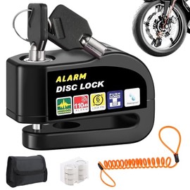 Candado de Alarma para Moto,Alarmas de Freno de Disco de 110 dB,Candado Moto Disco con Alarma,con Cable de Alerta 1.5m, Impermeable Antirrobo para Motos Bicicleta Eléctrica Scooter (Negro)