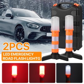 2Pcs Road Flares, 360° Warning Lights Emergency Strobe Lights, 9 Light Modes Roadside Flares with Magnetic Base/Detachable Stand/Storage Case, Led Road Flares Emergency Lights for Vehicle