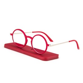 KoKoBin Ultra-thin flat anti-blue round reading glasses,unbreakable pocket-sized anti-glare glasses,Red 1.00