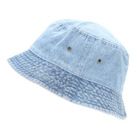 MIRMARU Vintage 100% Cotton Canvas Denim Bucket Hat - Casual Outdoor Fishing Hiking Safari Boonie Hat.(NH-1530-LIGHT Blue-SM)