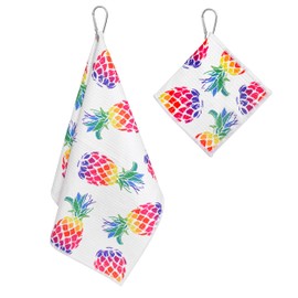 Playing It Forward Aloha Pineapple Golf Towel with Clip for Women and Men, Microfiber Waffle and Ball Towels, Set of 2