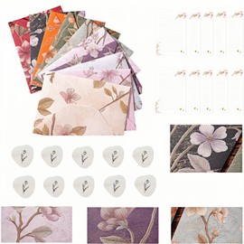 Xinyueli Letter Set, 10 Stationery Notes + 1 Envelope, 10 Types, Simple, Foil Stamping, 10 Pieces, Floral Pattern, Stylish