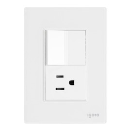 Placa Armada Cristal con 1 Apagador Escalera Y 1 contacto de 1.5 Módulos. Color Blancocris1007igoto