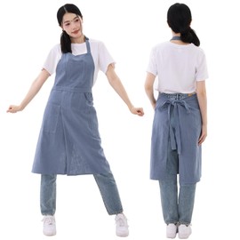 Maifun Linen Apron, Parent-child Apron, Stylish, Slit Apron, Easy to Move, Women's, Cotton, Long, Children, Elementary School Students, Neck Hanging, School, Home, Kitchen, Gardening, Nursery,