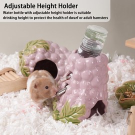 Deapeey Hamster Water Bottle, Grape Ceramic Hamster Water Dispenser for Glass Tank,125ML Water Bottle Holder with 2 No Drip Caps for Syrian Mice,Gerbil