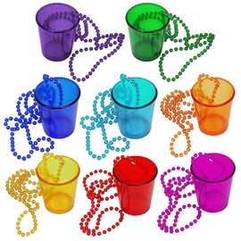 inheming 8 Pieces Christmas Shot Glass on Beaded Necklace, Plastic Colorful Clear Shot Cup Necklace, Bachelorette Party Team Groom and Bride Supplies for Birthday Wedding Festival Parade Favor