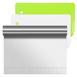 Vicloon 3 Pcs Stainless Steel Dough Scraper with Handle and Measuring Scale, Pastry Cutter Plastic Scraper Smoother Tool Set for Bread Pizza Cake Dough Baking Shaping