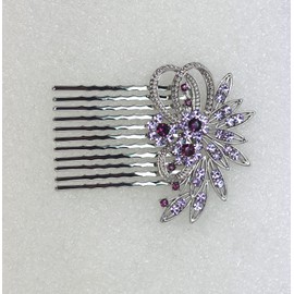 Faship Gorgeous Purple Rhinestone Crystal Floral Hair Comb
