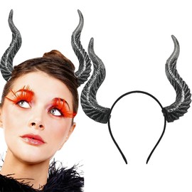 AUOCATTAIL Devil Horns Headband Horn Hair Hoop Gothic Party Headpiece Stage Hairband Cosplay Headwear Costume Dress Up Hair Accessories (Silver, One Size)