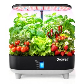 Growell Hydroponics Growing System Kit, 16 Pods, Vertical 8L Indoor Gardening System for Herb Vegetable Fruit, Hydro Garden with LED Grow Light, Smart Water Circulation, 3 Light Modes & 2 Timer, Black