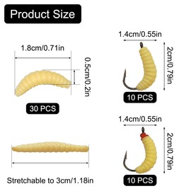 20 Pcs 22mm Rubber Maggots Fishing Bait with Hooks + 30 Pcs Soft Maggot Bait Bread Worm, Fishing Lures Worms Bulk Fishing Grubs for Trout, Crappie, Pan Fish, Bluegill, Fresh Water Fishing Lure Set